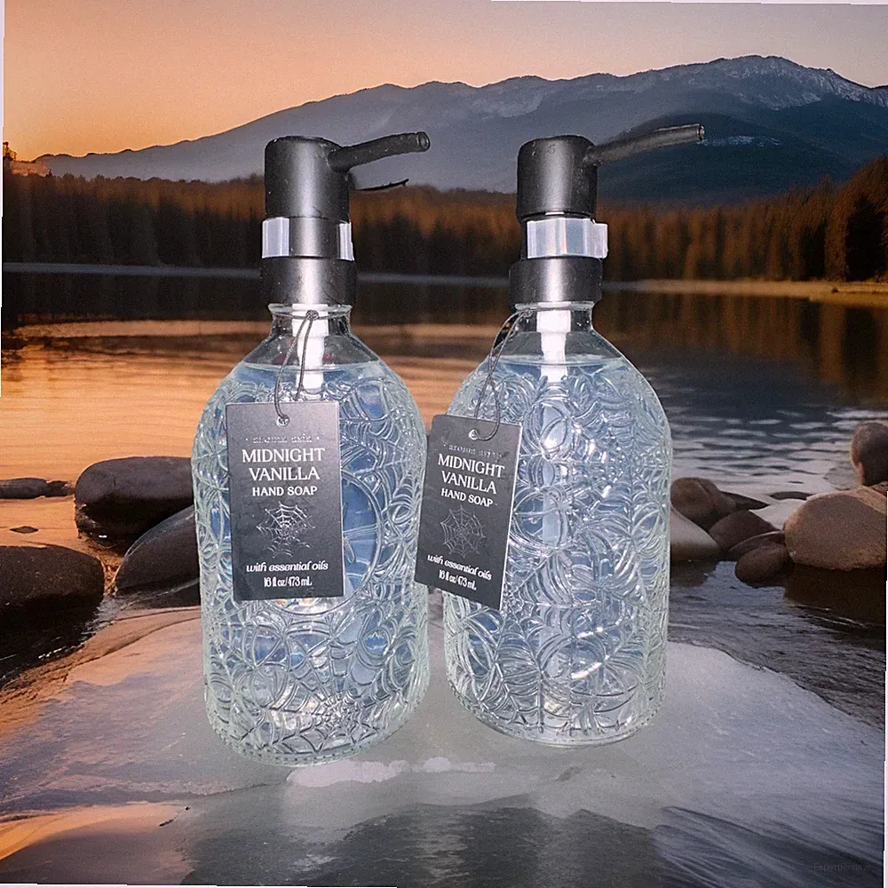 2Pk Aroma Aria Midnight Vanilla Lux Hand Soap Spiderweb Glass Bottle 16oz 🇺🇸