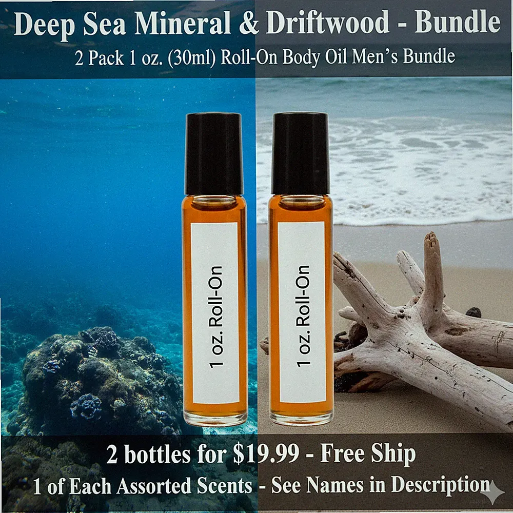 Deep Sea Mineral & Driftwood 2 Pack-30ML Men's Roll On Perfume Body Oil Bundle